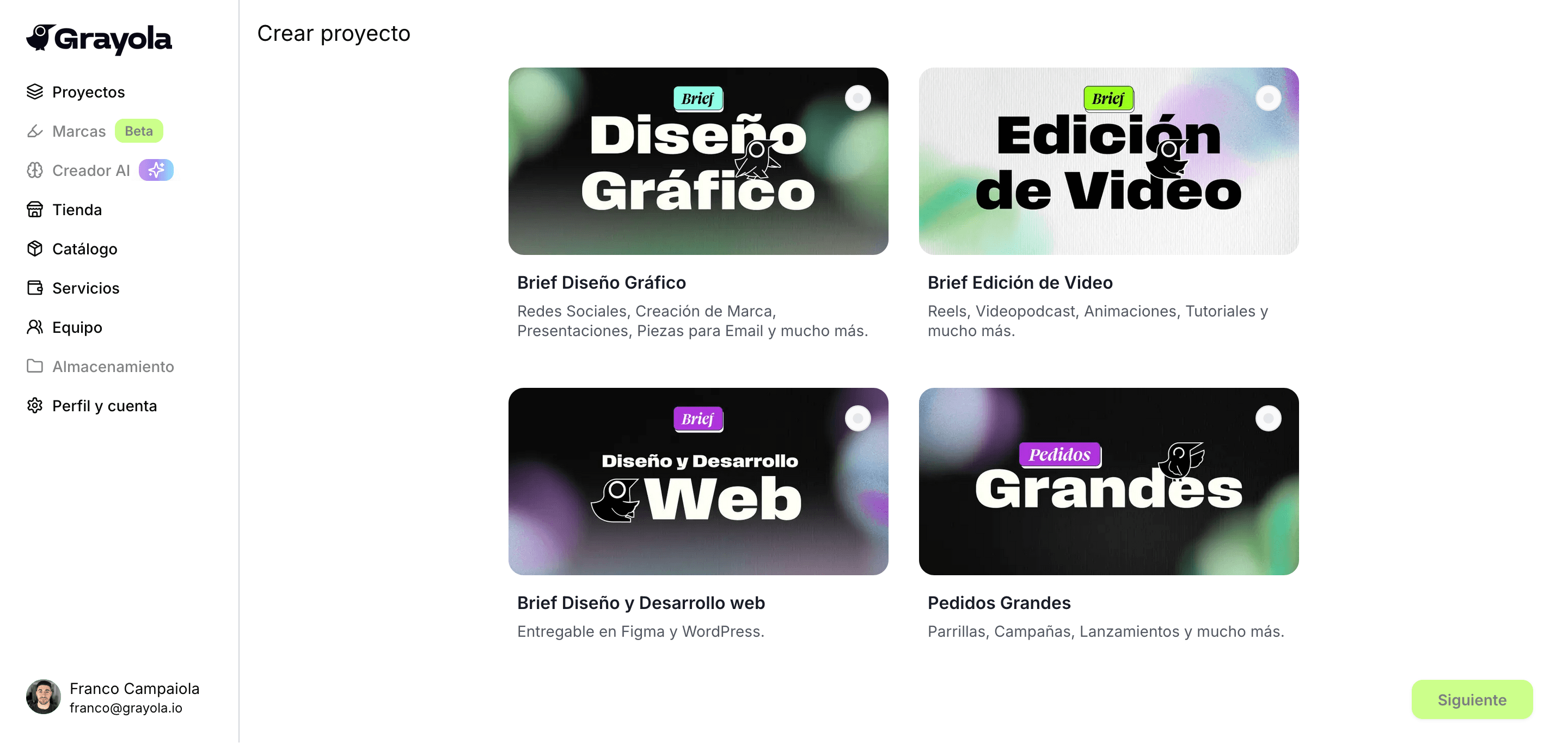 Vista de gestión de proyectos